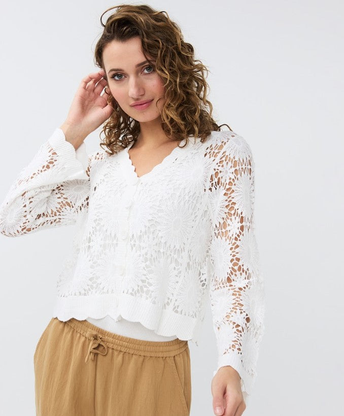 ESQUALO WHITE CROCHET CARDIGAN