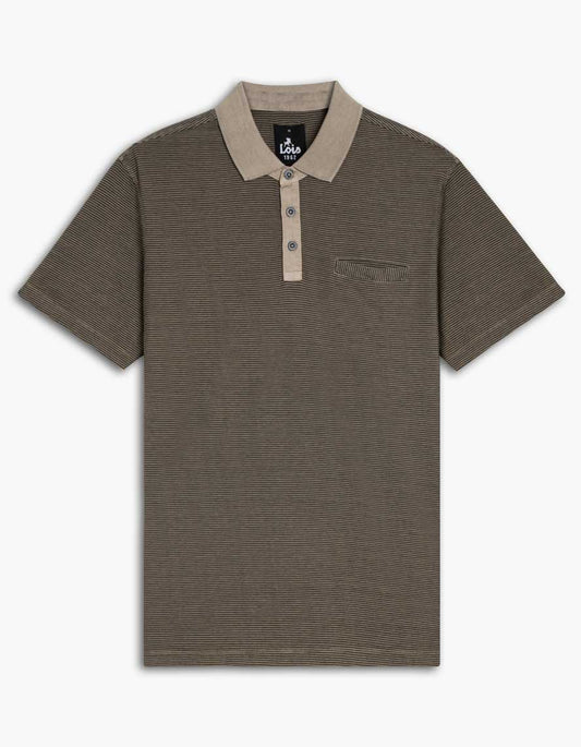 LOIS MENS KIEFER SHORT SLEEVED STRIPED POLO IN DERSERT COMBO
