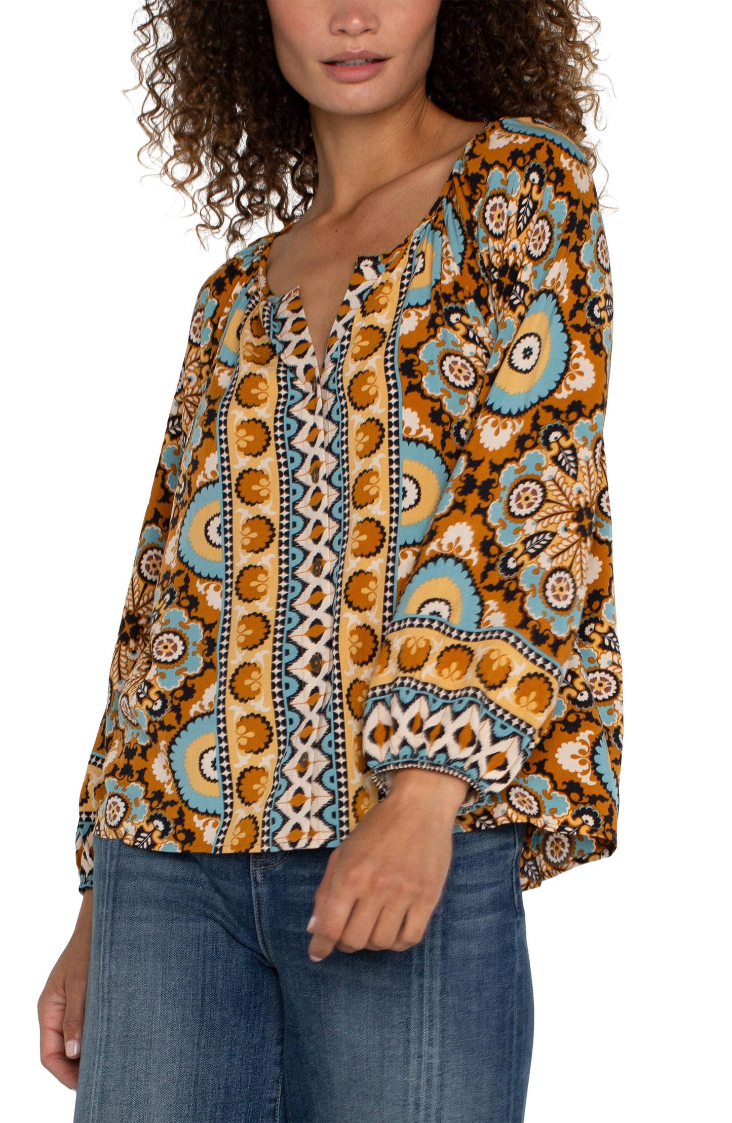 LIVERPOOL OCEAN JASPER MULTI PEASANT BUTTON FRONT TOP