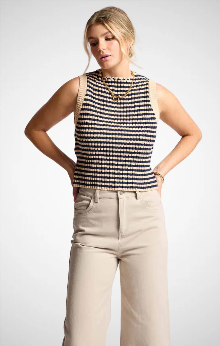 SAGE THE LABEL MONA REVERSABLE SWEATER TANK IN NAVY MULTI