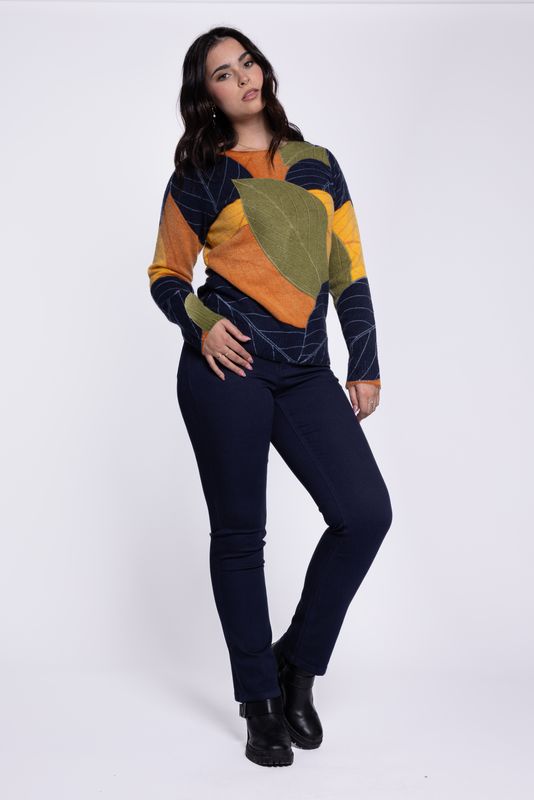 CARRELI SWEATER COLOURED LEAVES PRINT