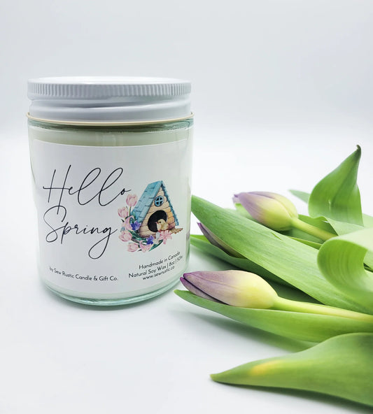 SEW RUSTIC CANDLE & GIFT CO. HELLO SPRING 8oz SOY CANDLE