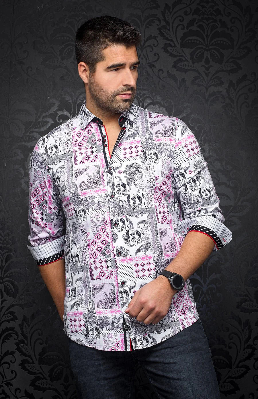 AU NOIR BORNEO PINK MEN'S HIGH-END STRETCH SHIRT