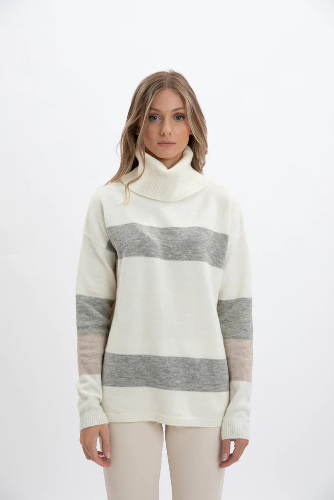 POINT ZERO OFF WHITE/GREY AND TAUPE TURTLENECK SWEATER