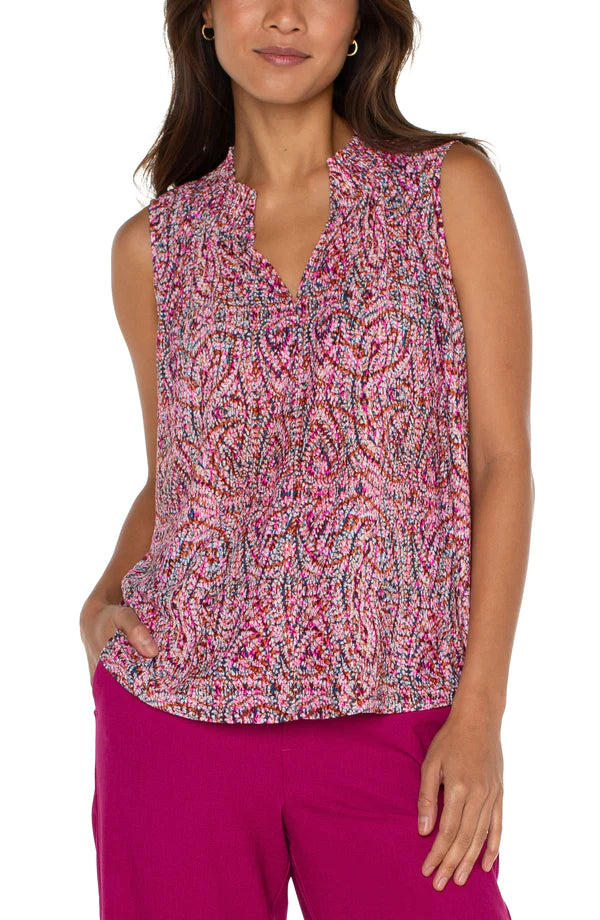 LIVERPOOL SLEEVELSS PAISLEY FUCHSIA KNIT BLOUSE