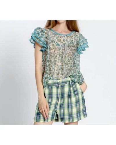 THE KORNER BLUE RUFFLED SLEEVE BLOUSE