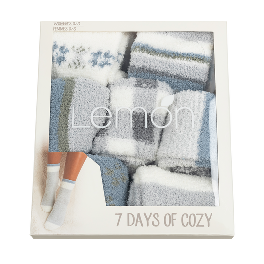 LEMON 7 DAYS OF COZY SOCKS IN BLUE AND GREY