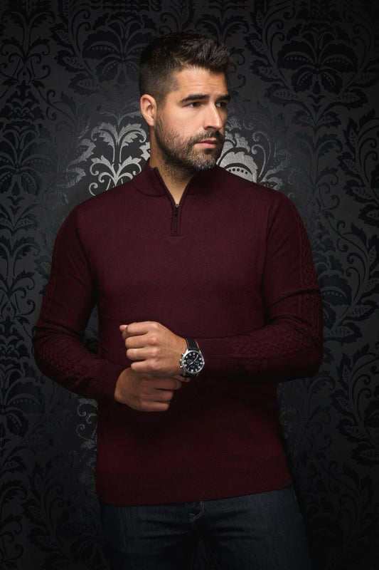 AU NOIR MEN'S MERINO WOOL SWEATER IN BURGUNDY