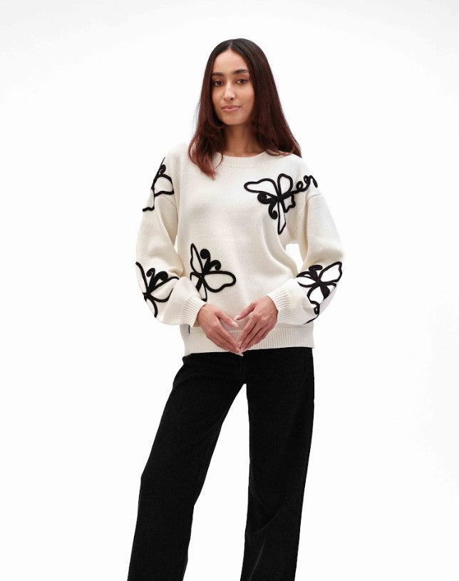FUNSPORT ECRU BUTTERFLY SWEATER