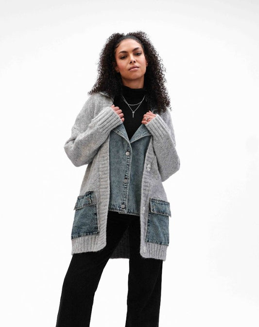 FUNSPORT DENIM COAT WITH HEATHER GREY ACCENT