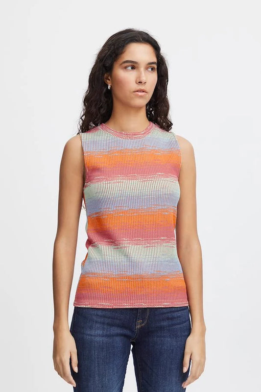 ICHI ODELA TOP IN MULTI COLOUR FADING STRIPE