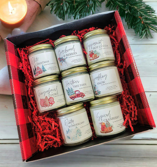 SEW RUSTIC CANDLE & GIFT CO. CHRISTMAS COLLECTION SAMPLE SET 4oz SOY CANDLES