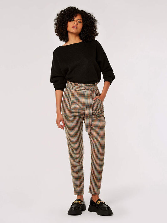 APRICOT MINI HERITAGE CHECK PAPERBAG TROUSER IN BROWN
