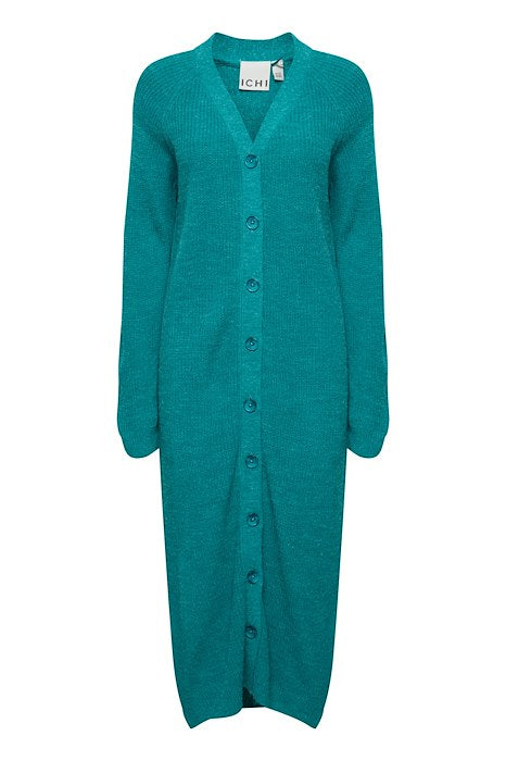 ICHI NOVO QUETZAL GREEN LONG BUTTON CARDIGAN