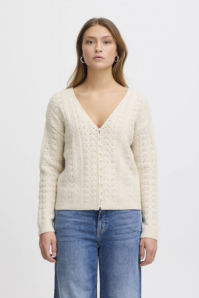 ICHI LIYANNA REVERSABLE SWEATER WITH PEARL DETAIL IN ALMOND MILK