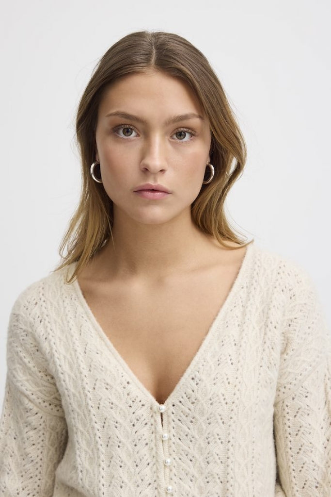 ICHI LIYANNA REVERSABLE SWEATER WITH PEARL DETAIL IN ALMOND MILK
