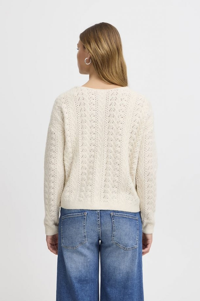 ICHI LIYANNA REVERSABLE SWEATER WITH PEARL DETAIL IN ALMOND MILK