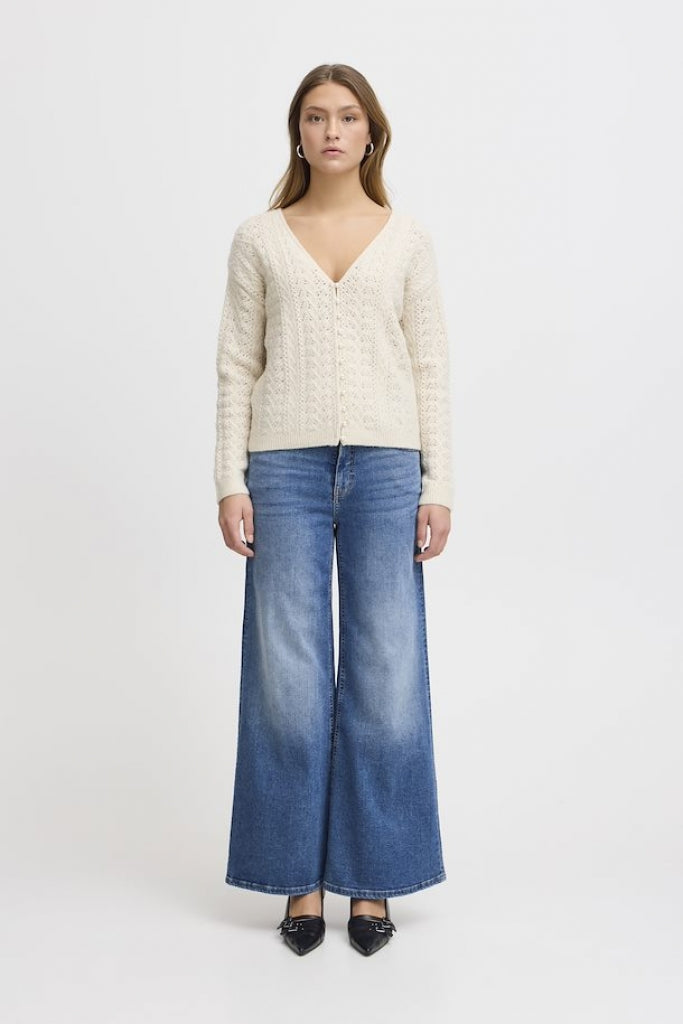 ICHI LIYANNA REVERSABLE SWEATER WITH PEARL DETAIL IN ALMOND MILK