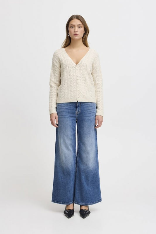 ICHI LIYANNA REVERSABLE SWEATER WITH PEARL DETAIL IN ALMOND MILK