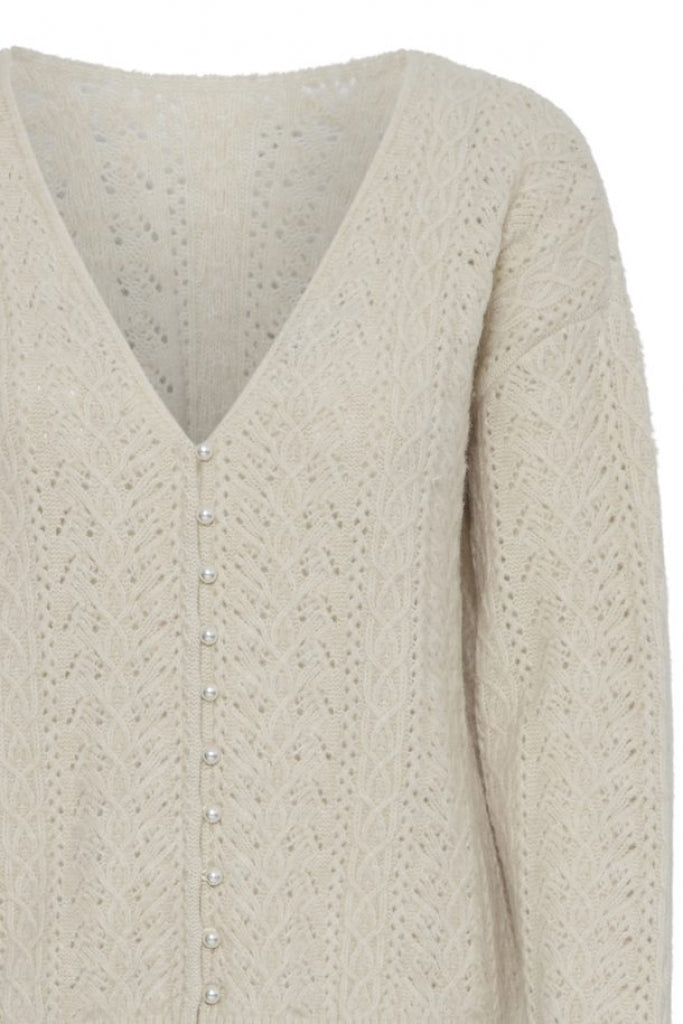 ICHI LIYANNA REVERSABLE SWEATER WITH PEARL DETAIL IN ALMOND MILK