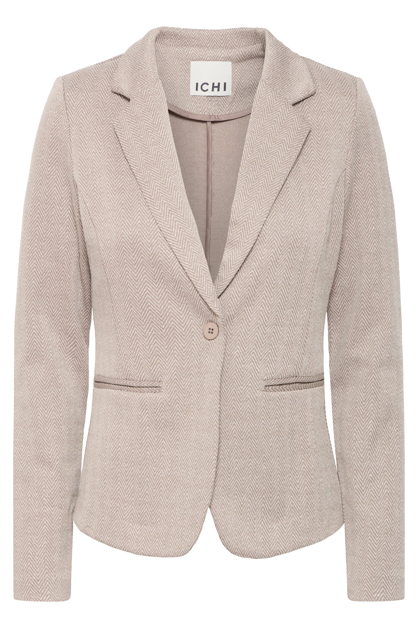ICHI KATE JACQUARED BLAZER IN FUNGI AND ALMOND MILK