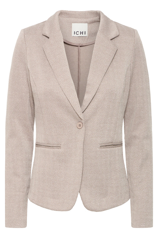 ICHI KATE JACQUARED BLAZER IN FUNGI AND ALMOND MILK