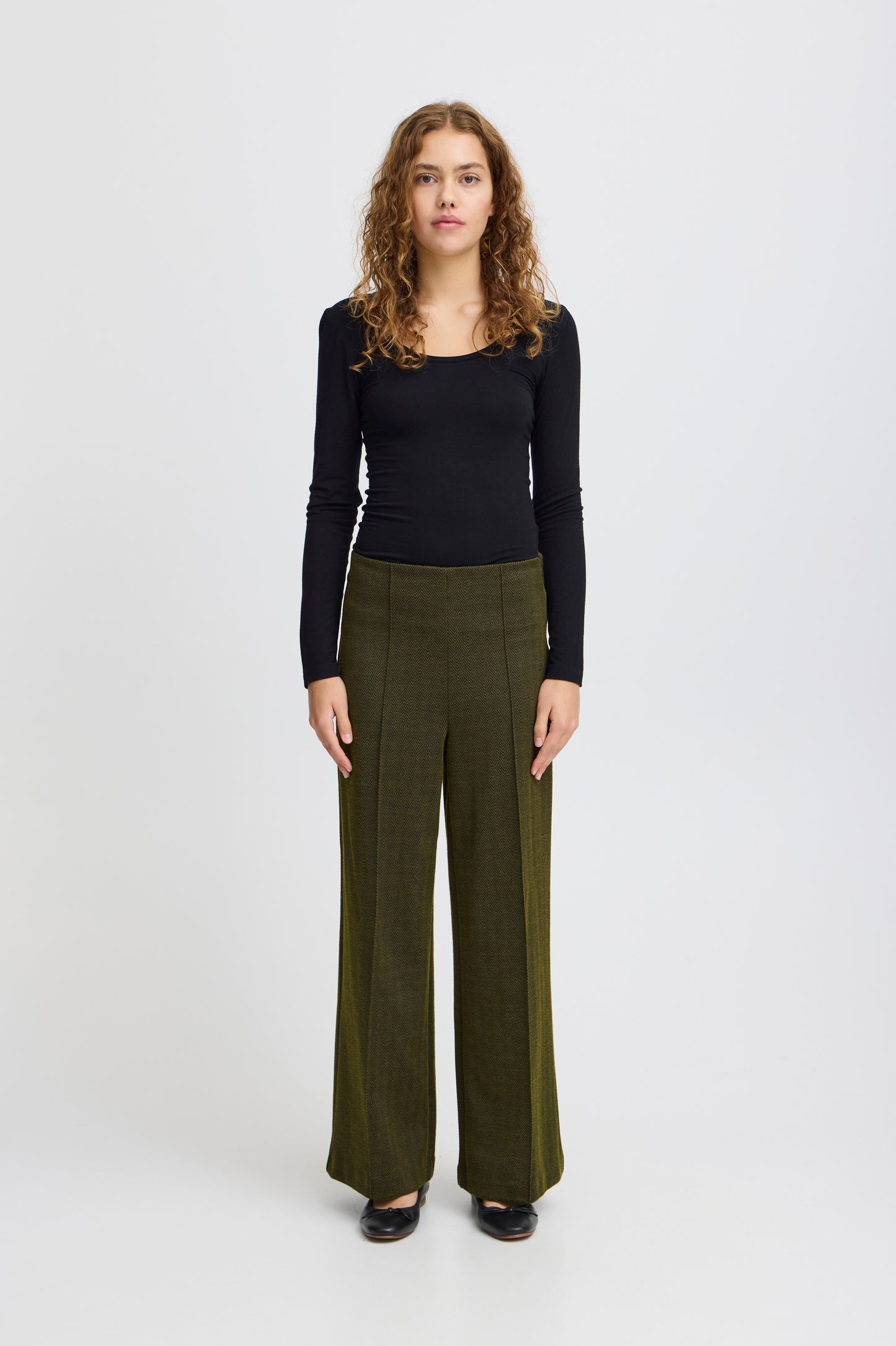 ICHI KATE BLACK LIZARD HARRINGBONE JACQUARD PANTS