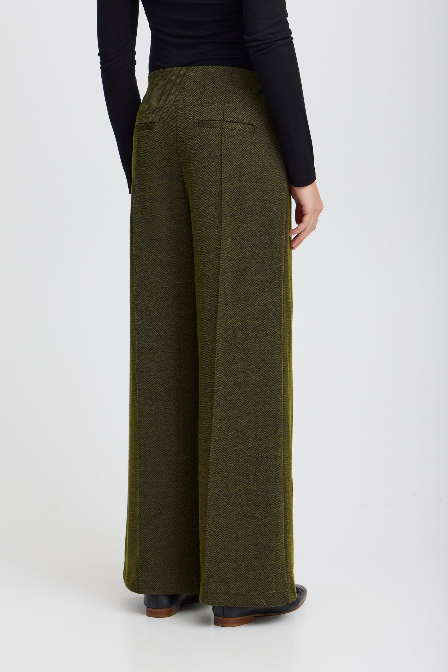 ICHI KATE BLACK LIZARD HARRINGBONE JACQUARD PANTS