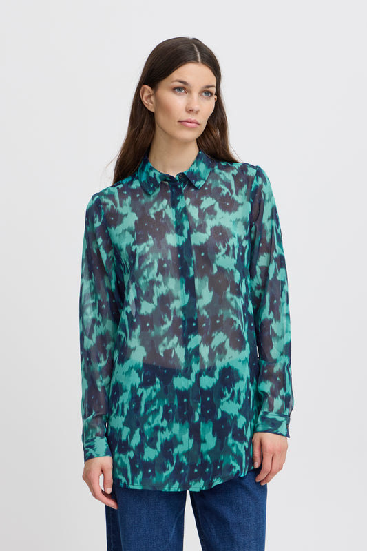 ICHI GREEN-BLUE SLATE FLORRO SHIRT