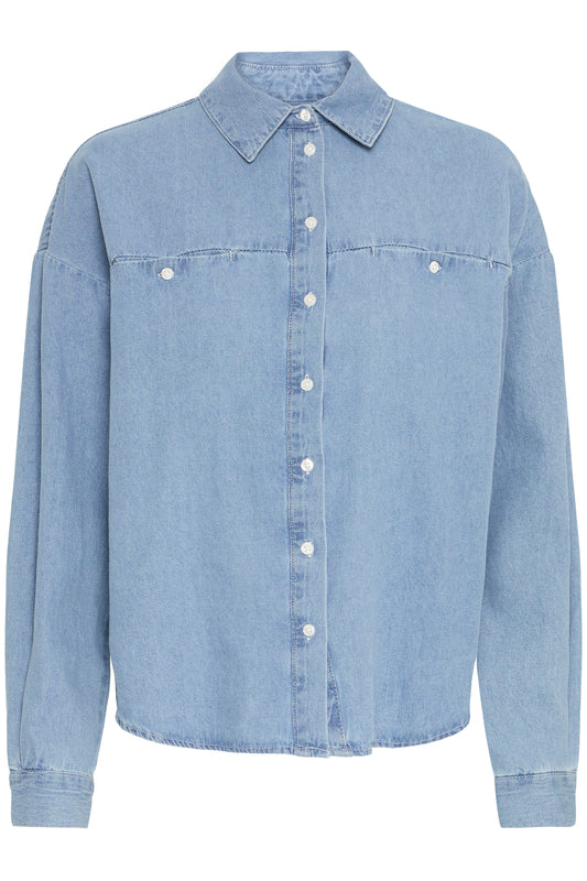 ICHI ARCHER DENIM SHIRT IN LIGHT BLUE WASH