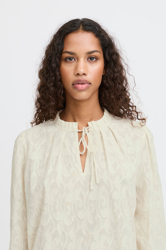 ICHI EONA COLLARED BLOUSE WITH TIE IN BIRCH