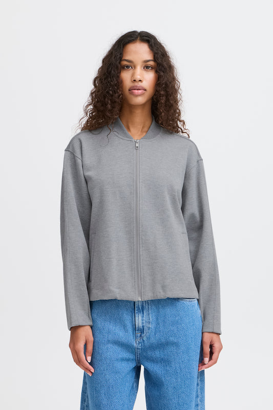 ICHI KATE NEO JACKET WITH DRAWSTRING IN LIGHT GREY MELANGE