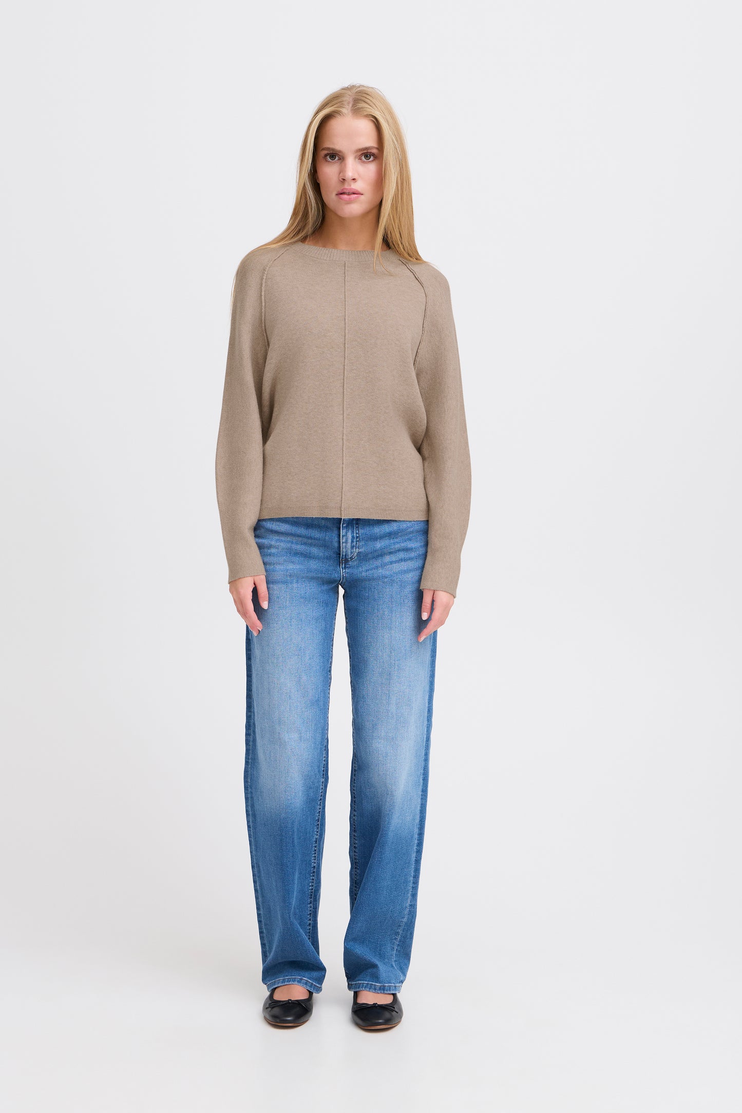 ICHI BALLIA LONG SLEEVE KNITTED PULLOVER IN STRING MELANGE
