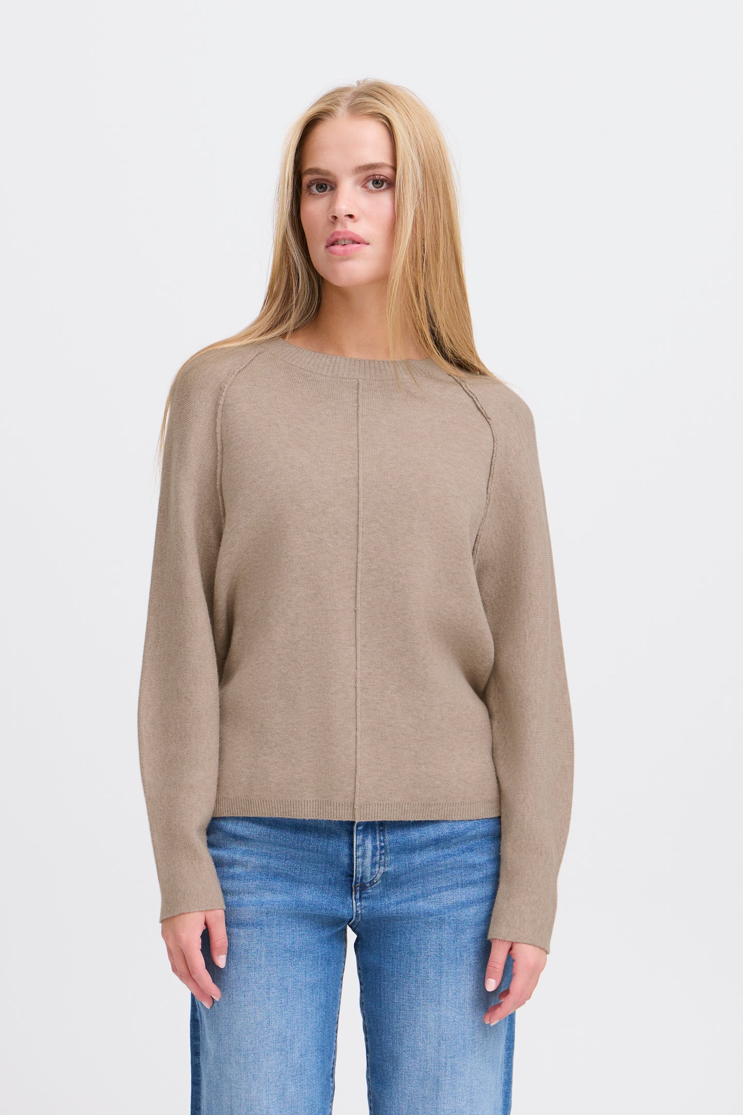 ICHI BALLIA LONG SLEEVE KNITTED PULLOVER IN STRING MELANGE