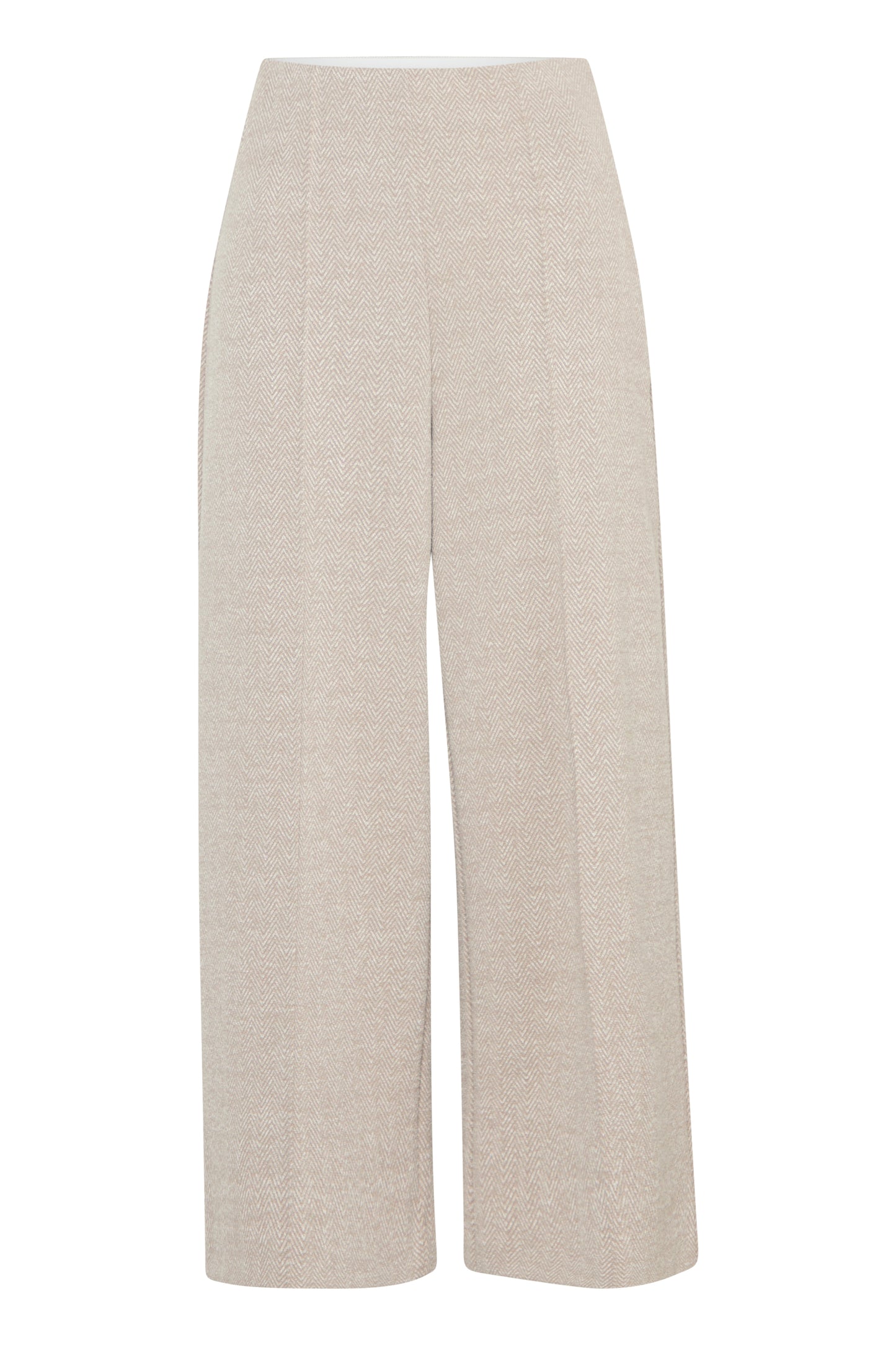 ICHI KATE JACQUARD CROPPED WIDE LEG PANTS IN FUNGI AND ALMOND MILK HERRING
