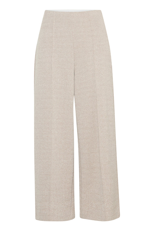 ICHI KATE JACQUARD CROPPED WIDE LEG PANTS IN FUNGI AND ALMOND MILK HERRING