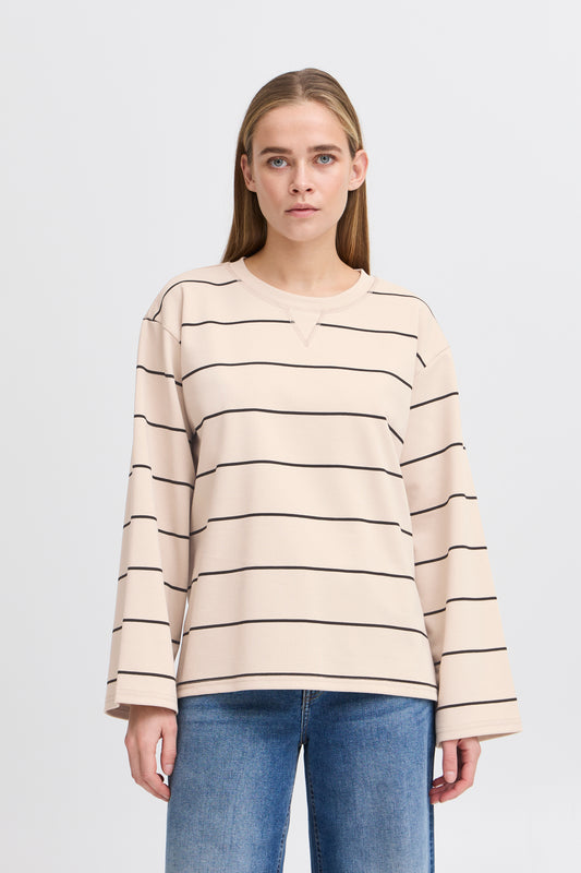 ICHI KALA LONG SLEEVE SWEATER IN DOESKIN STRIPE