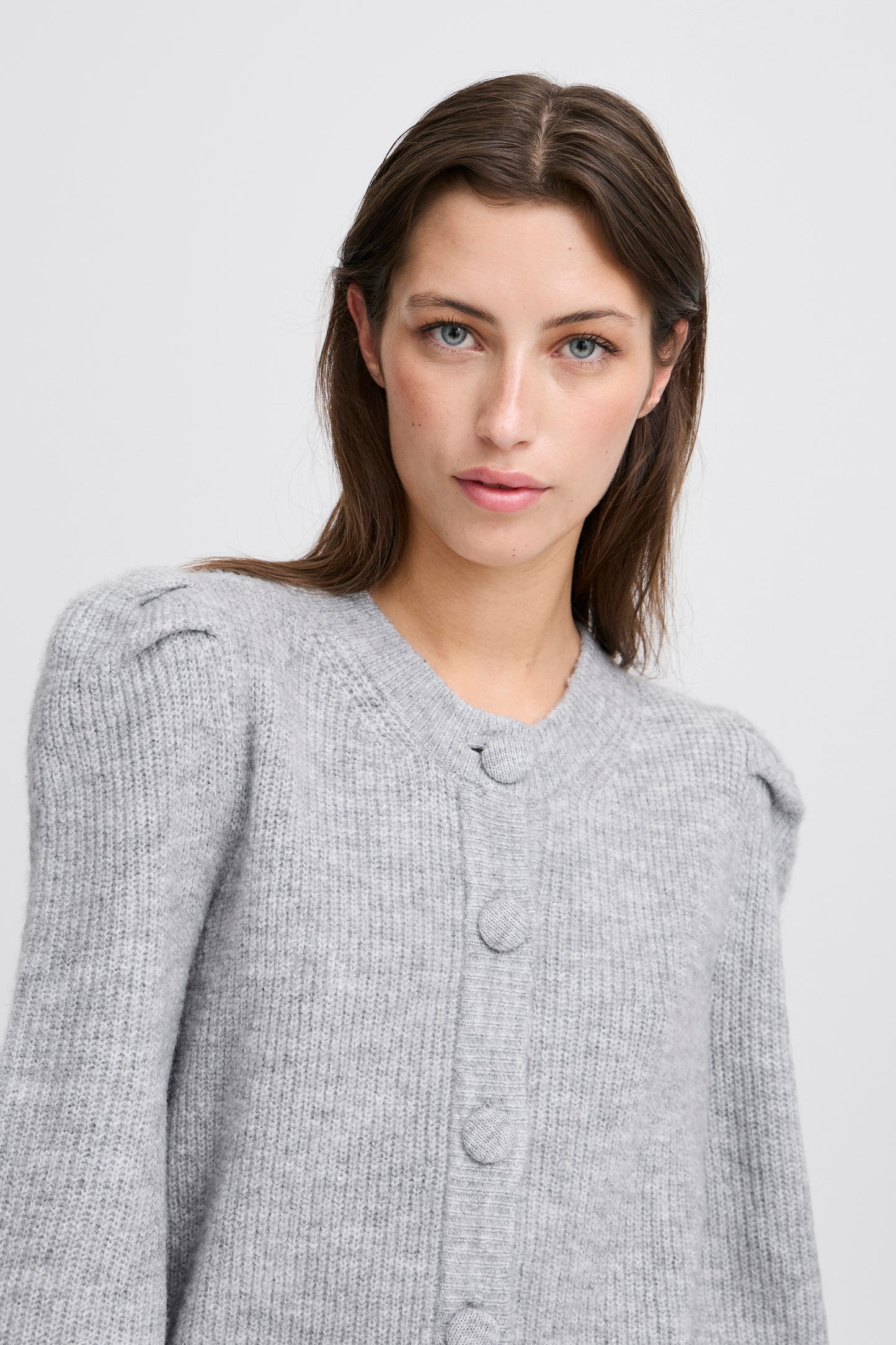 B.YOUNG MID GREY MELANGE OMUNA KNIT CARDIGAN