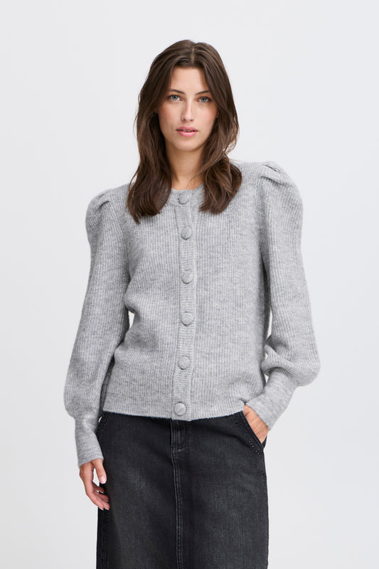 B.YOUNG MID GREY MELANGE OMUNA KNIT CARDIGAN
