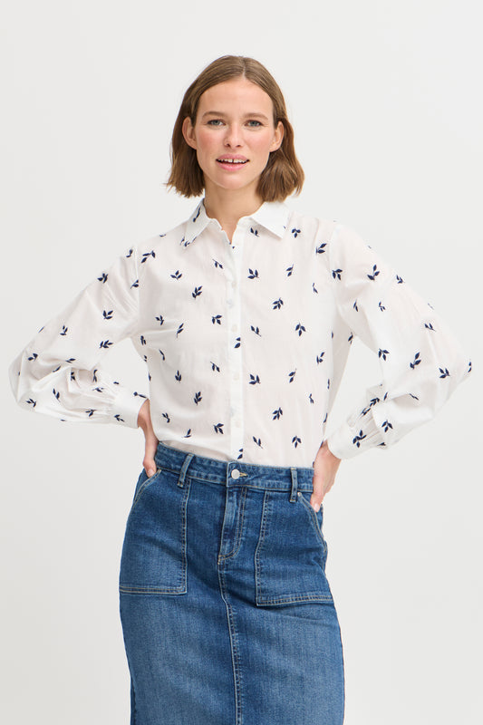 B.YOUNG JADIS LONG SLEEVE SHIRT LEAVES PATTERN SHIRT IN MEDIVAL BLUE