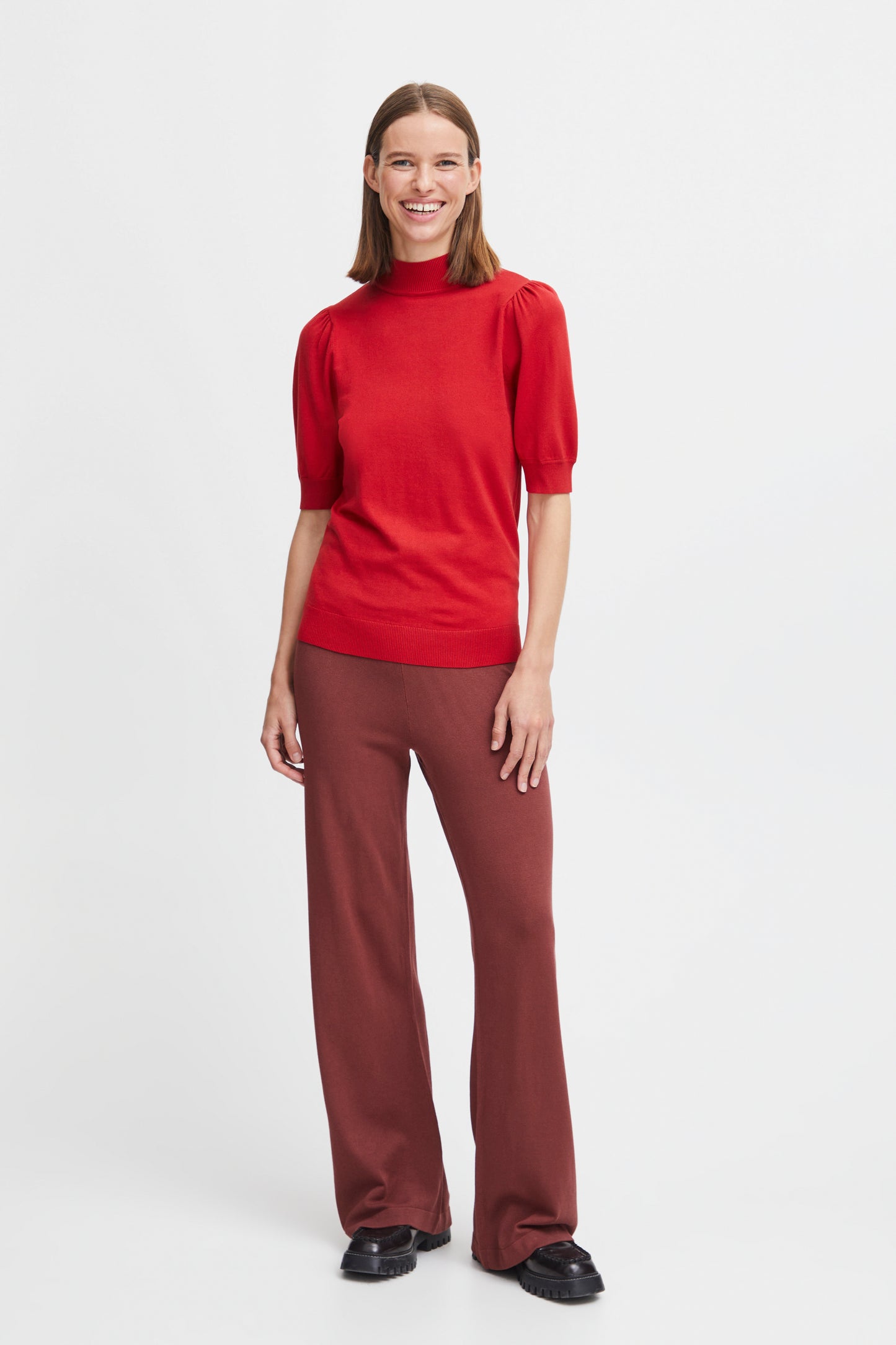 B.YOUNG MMORLA SCARLET SAGE PUFF SLEEVE PULLOVER