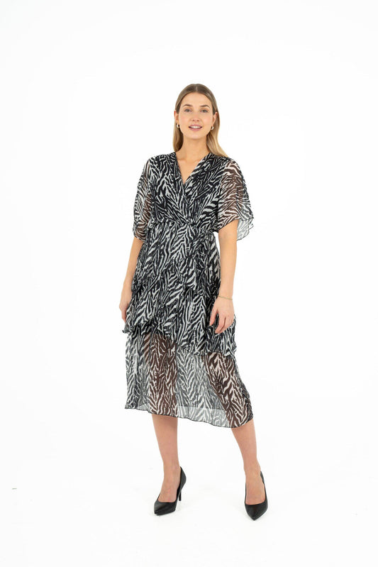 M MADE IN ITALY BLACK ZEBRA WOVEN DRESS