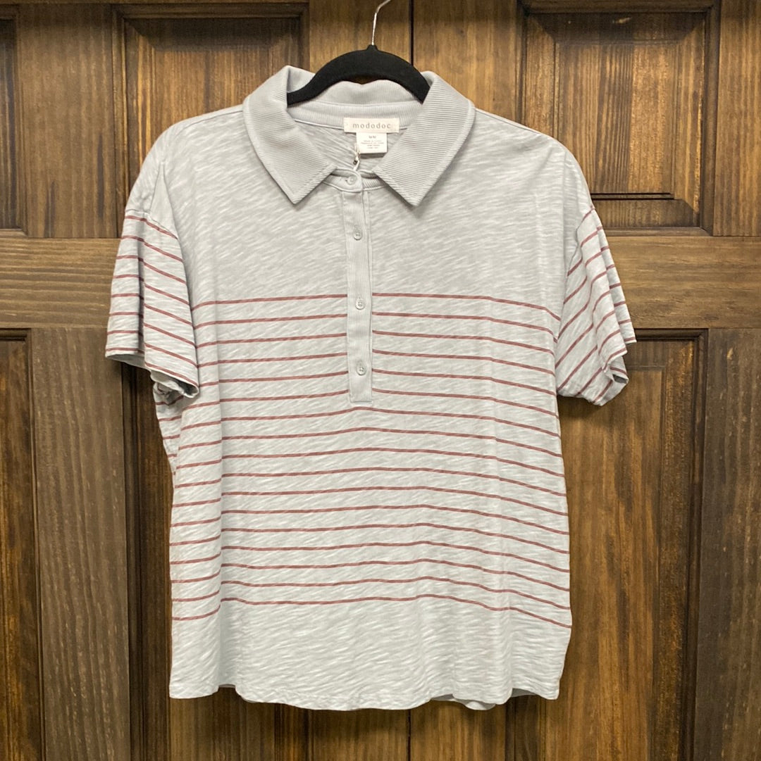 MODODOC STRIPPED POLO NATURAL GRAY