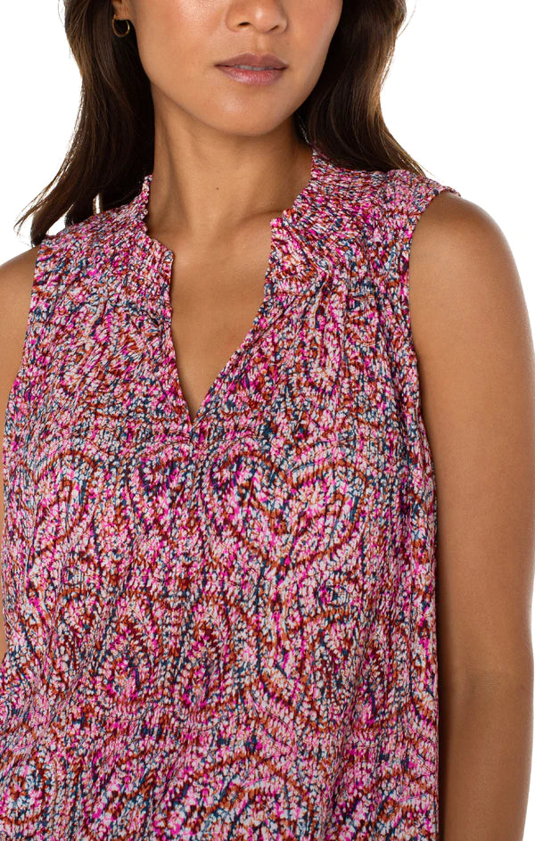 LIVERPOOL SLEEVELSS PAISLEY FUCHSIA KNIT BLOUSE