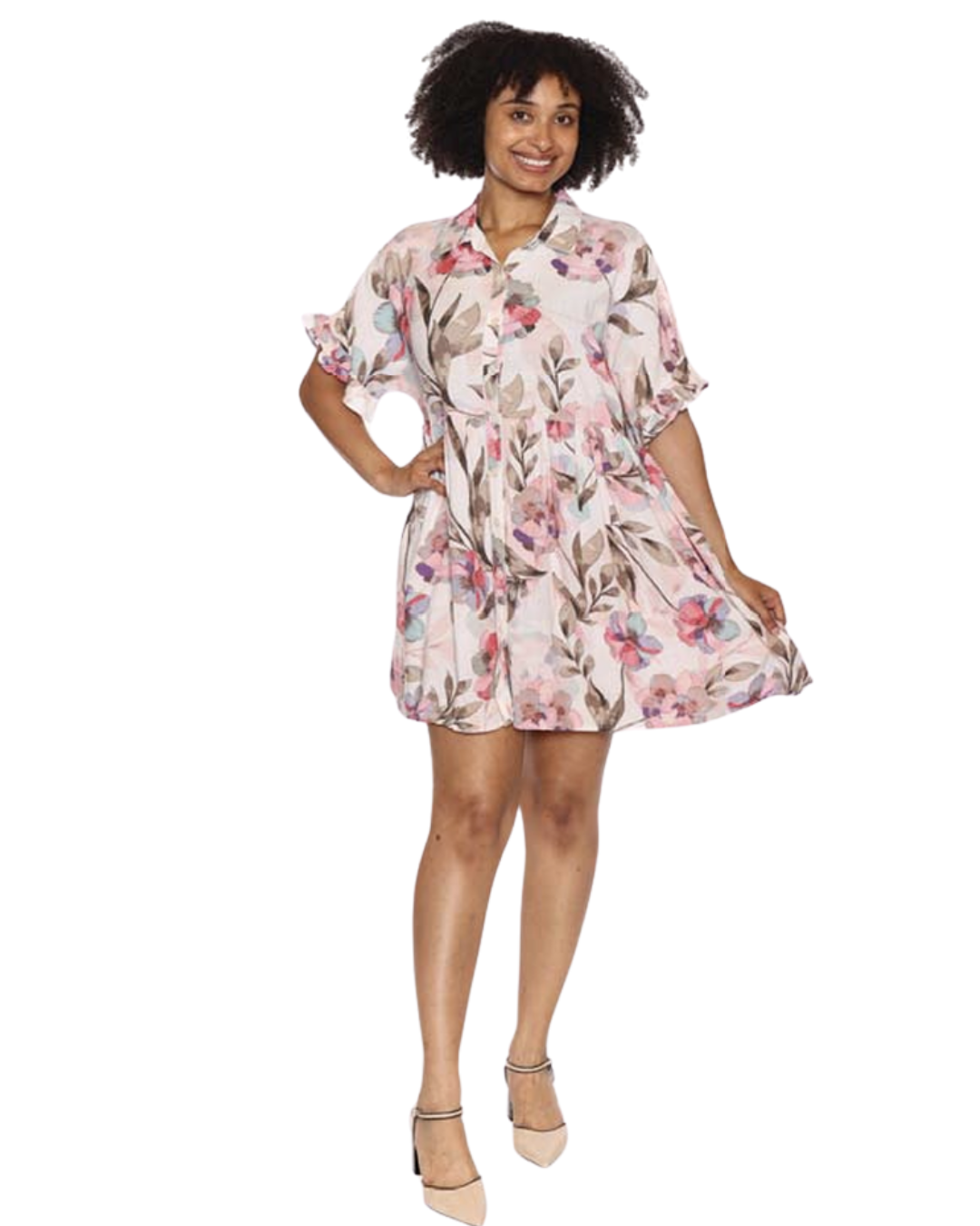PAPA FLORAL PRINT DRESS WITH COLLAR IN PINK