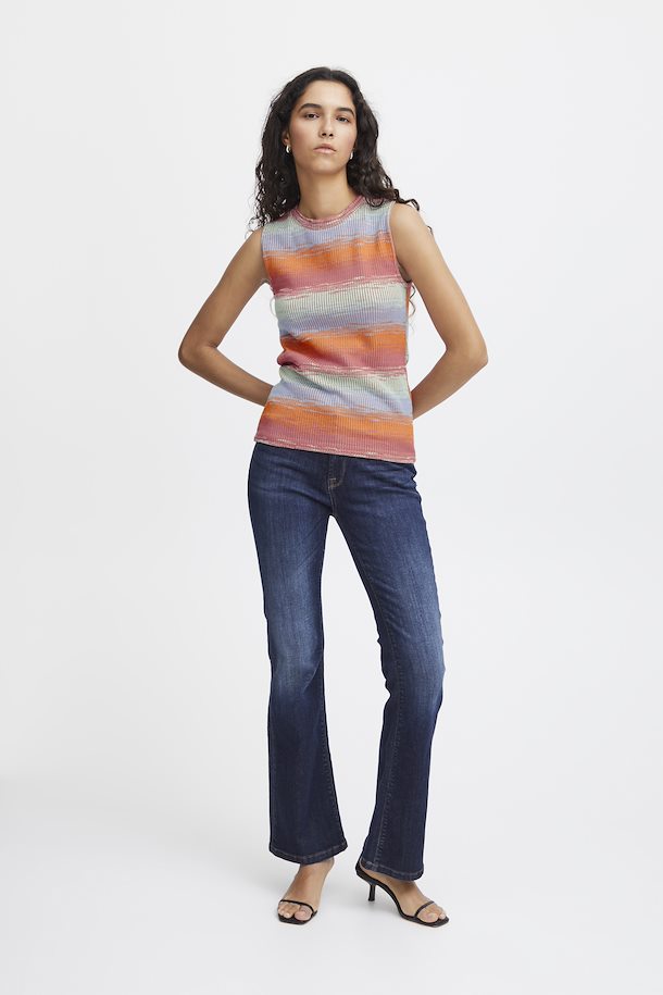 ICHI ODELA TOP IN MULTI COLOUR FADING STRIPE