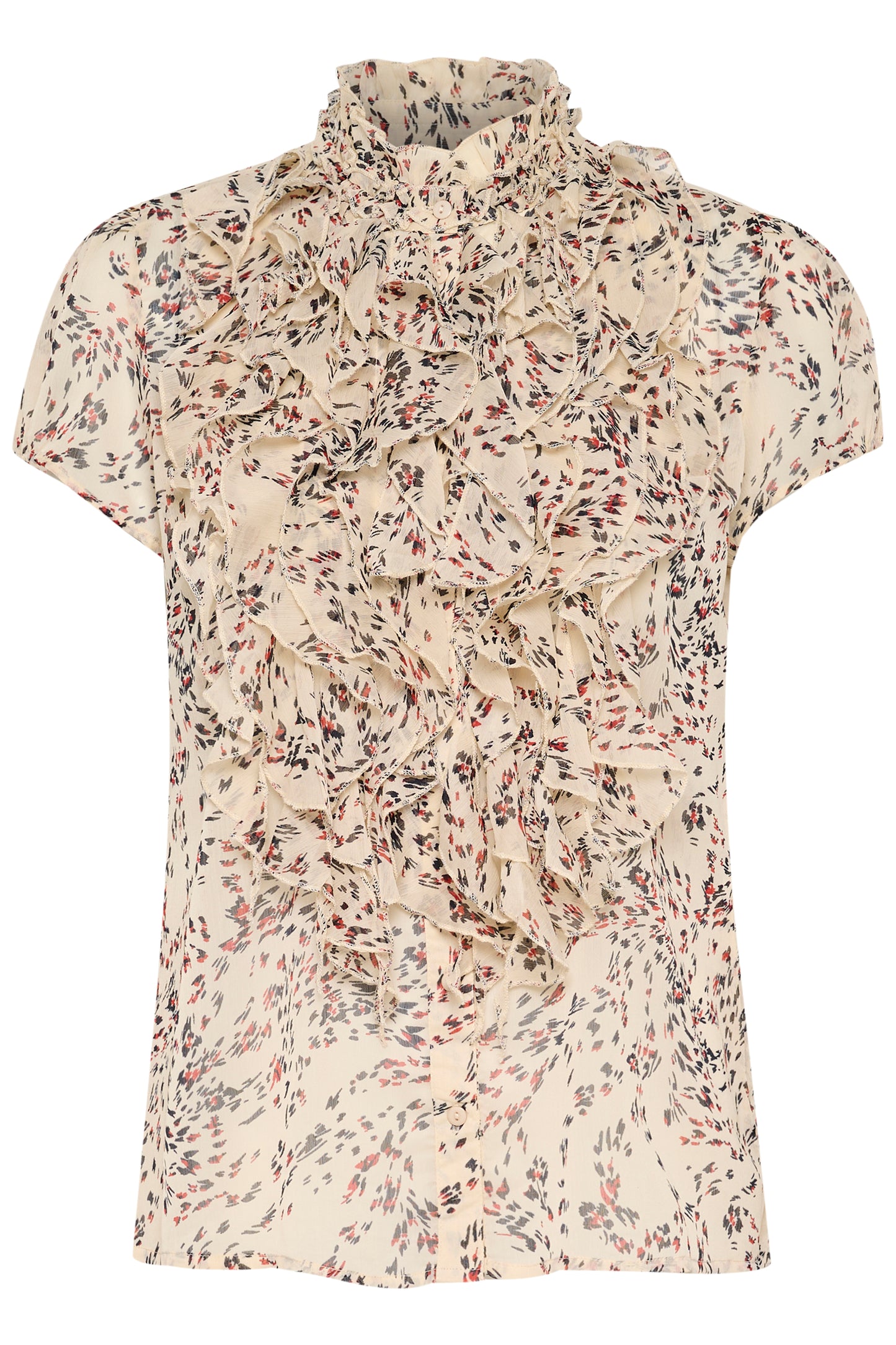SAINT TROPEZ LILJA CRINKLE SHORT SLEEVE BLOUSE IN FOG WINDSWEPT LEAVES