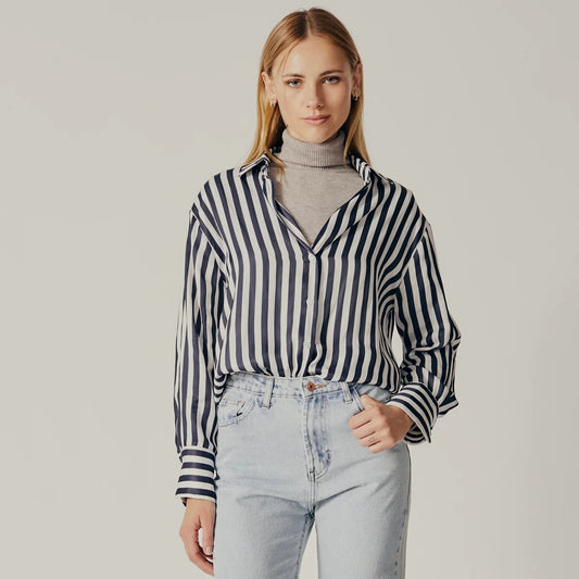 DELUC LAMIUM STRIPED NAVY & WHITE SHIRT