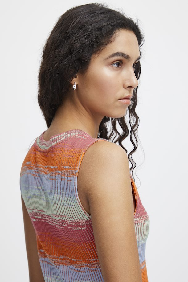 ICHI ODELA TOP IN MULTI COLOUR FADING STRIPE