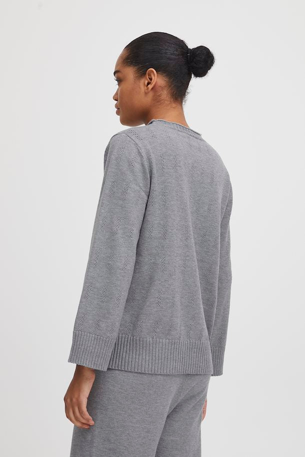 ICHI BEANCHE GREY MELANGE KNITTED PULLOVER